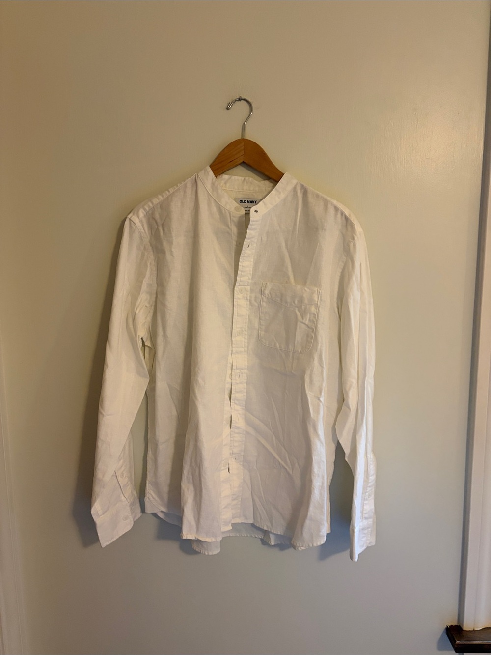 Old Navy White Band-Collar Casual Shirt